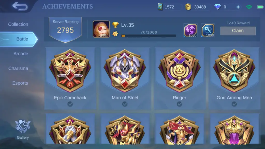 Achievement in Mobile Legends Bang Bang