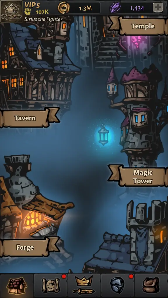 Market, Forge, Magic Tower, Tavern and Temple in Darkest Afk