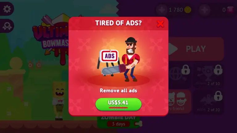 Pay to Remove ads in ultimate bowmasters